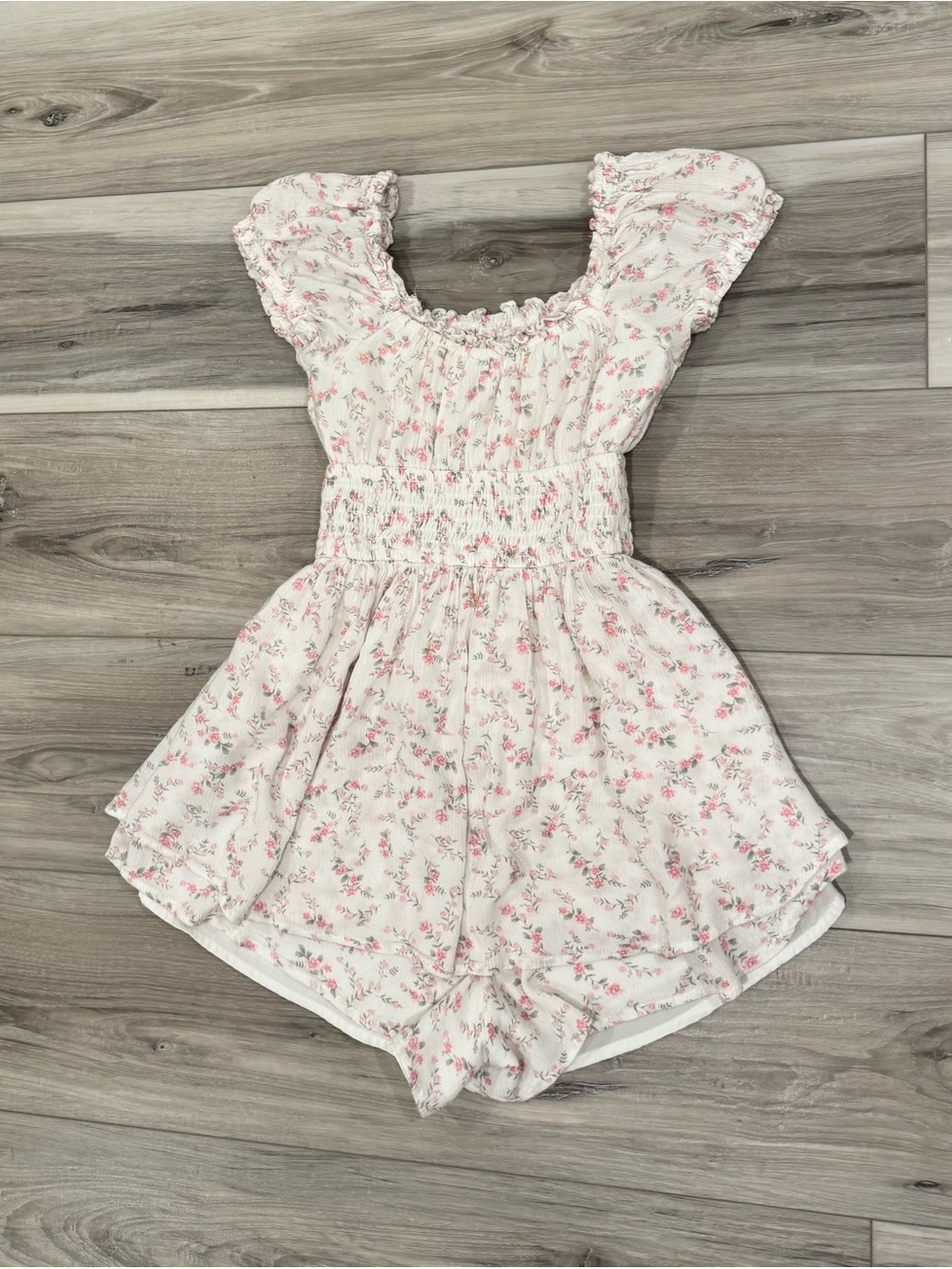 Hollister White Floral Smocked Romper Dress